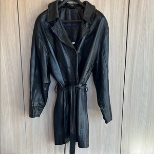 Coach Black Leather Belted Jacket
